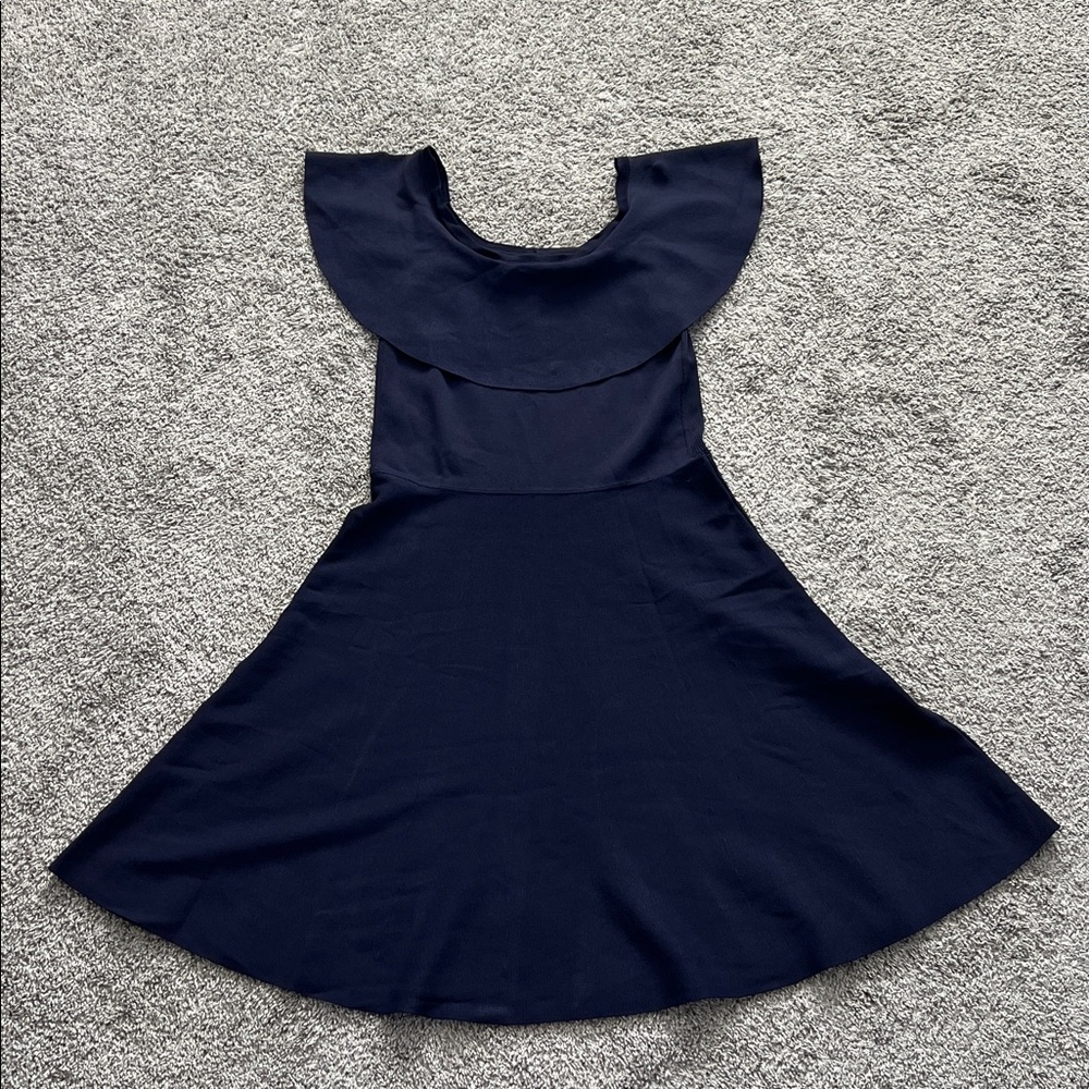 Eliza J Midnight Blue Ruffle Neck Fit Flare Ballet Cocktail Party Dress - Size L - Picture 4 of 10